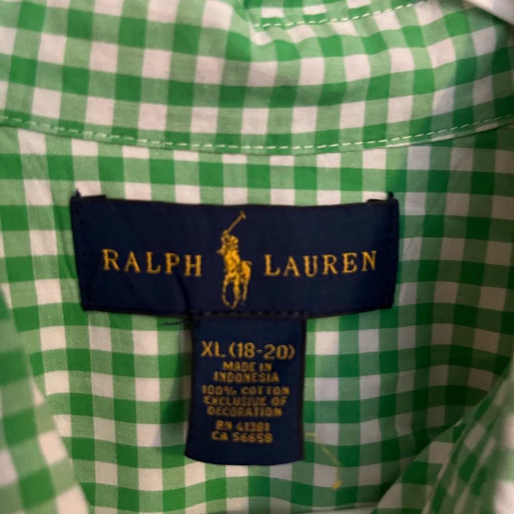 Ralph Lauren Green Checked Button Up Shirt Size XL 18-20‎ - Picture 3 of 3